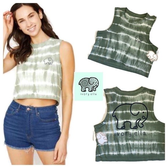 Ivory Ella Green Tye-Dye Elephant Crop Top Shirt - Picture 1 of 5